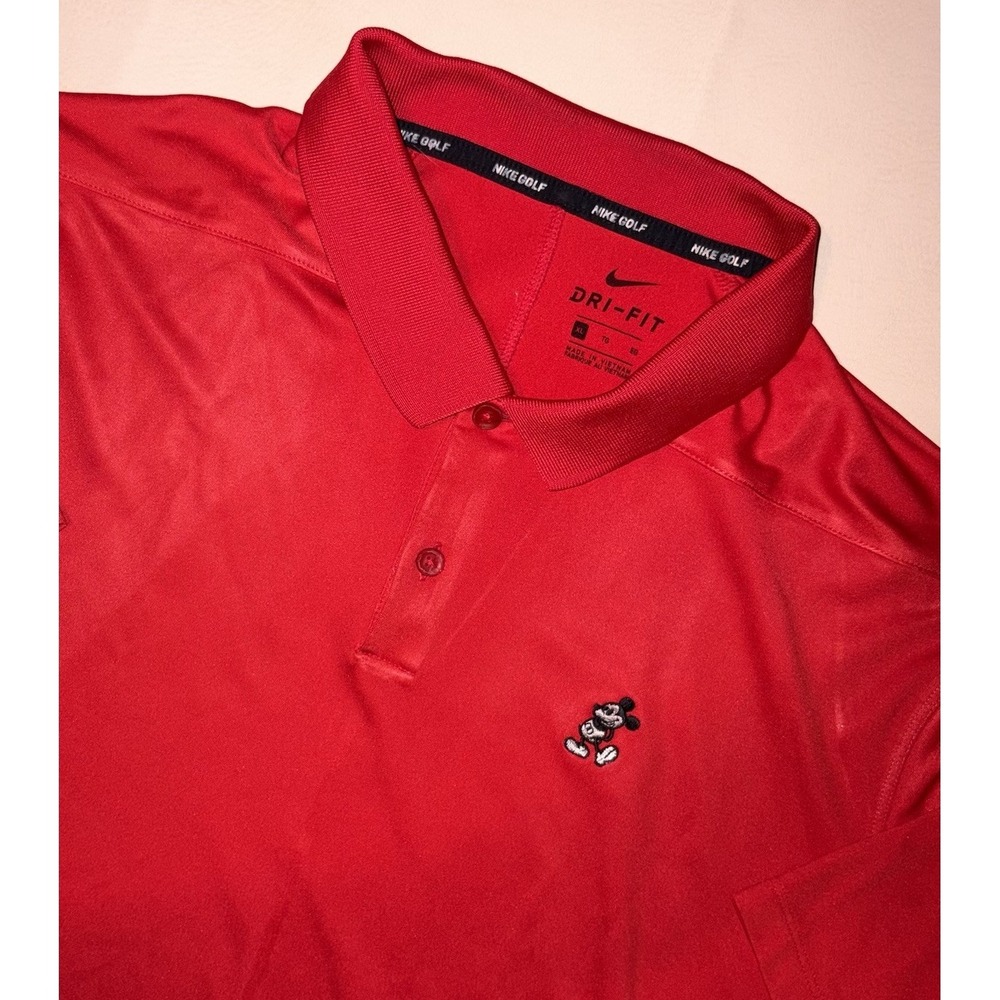 Nike Golf Dri Fit Men's Disney Parks Red Performance Polo Shirt XL Mickey Mouse